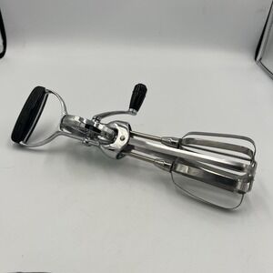 Vintage EKCO Best Egg Beater Hand Crank Mixer‎ Stainless Steel Black Handle USA